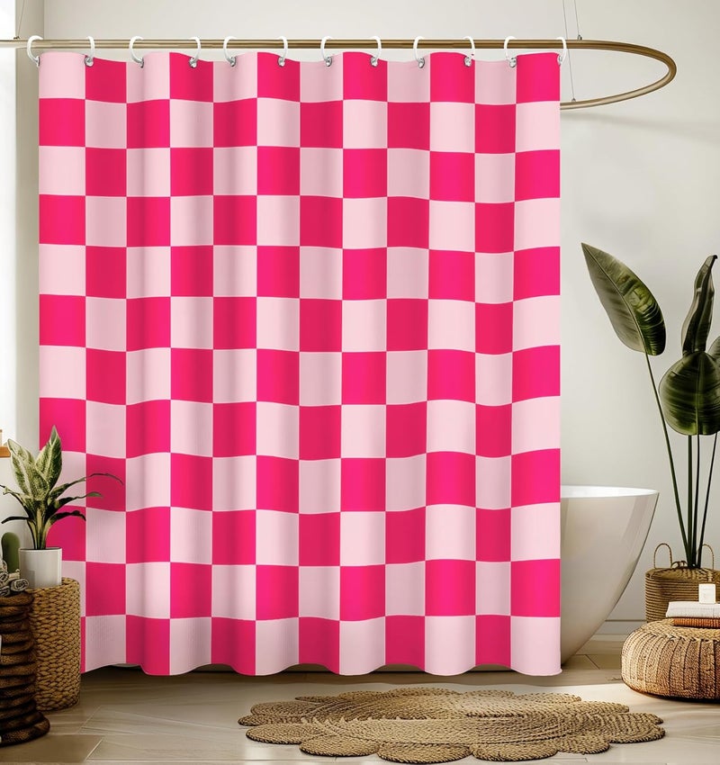Stanoha Shower Curtain for Bathroom Stall Boho Modern Cute Aesthetic Decorative Girly Waterproof Unique Checkered Plaid Girls Chic Print Design Teen Pretty Women Cortinas de Baño Bathtub 72 x72 Inch - Image 1